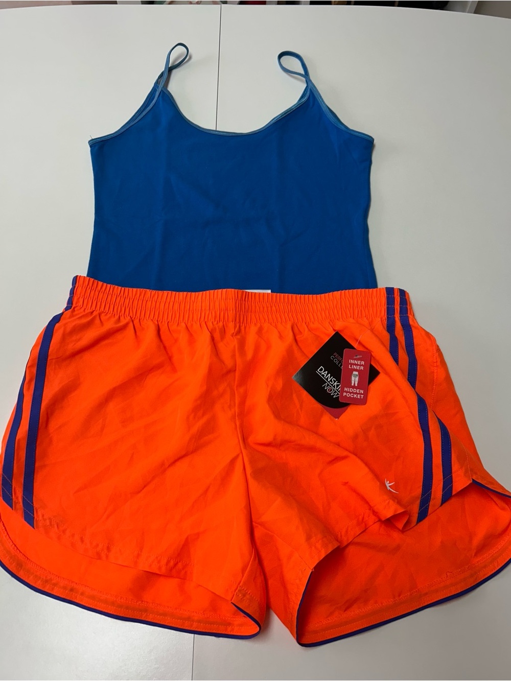 NWT Danskin Bright Orange Athletic Shorts (panty & pockets) & Outlooks tank top